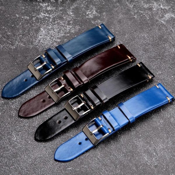 Assista a bandas feitas à mão Horse Japanese Horse Hip Couather Strap 18 19 20mm 22mm Ultrathin Genuine Men and Women's