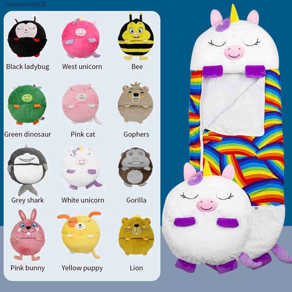 Slaapzakken Kinderslaapzak Kinderen Cartoon Dierendeken Sleepsacks Pluche Pop Kussen Baby Anti-kick Quilt Slaapzak Voor Jongens MeisjesL231225