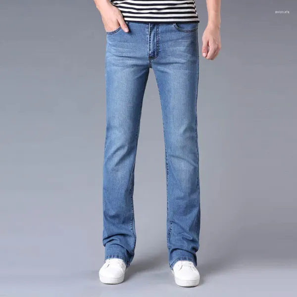 Jeans maschili sottili fiammiferi casual vintage zip elastico magro pantaloni gambe larghe pantaloni di cotone slim codi