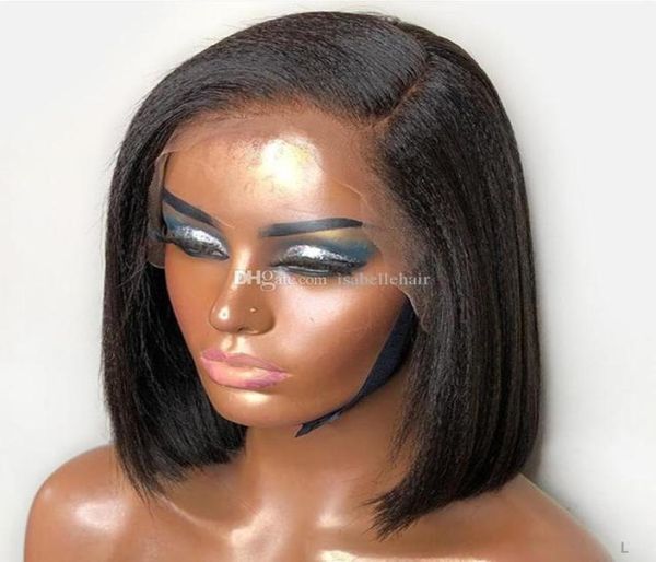 Bob peruca para mulheres negras 9a italiano yaki renda de renda frontal peruca pré -pisca cabelos de bebê reto Cabelo humano curto da Virgem Brasileira8109882