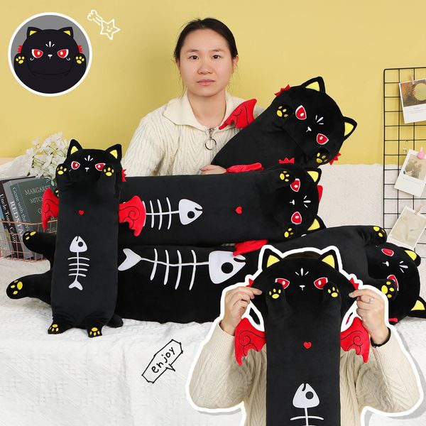 AIXINI Black Cat Long Plush Body Pillow Cute Moonlight Cat Stuffed Animals Plushie Doll Soft Kawaii Throw Pillow Kid Girl Gift 231225