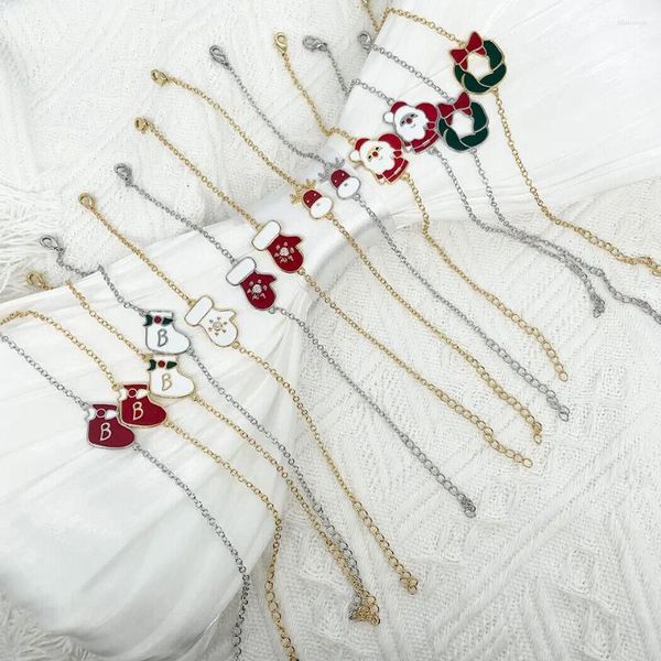Braccialetti Link Babbo Natale Bracciale color oro per donne Green smalto verde Round Fashion Jewels Christmas Pulsera Festival Gift