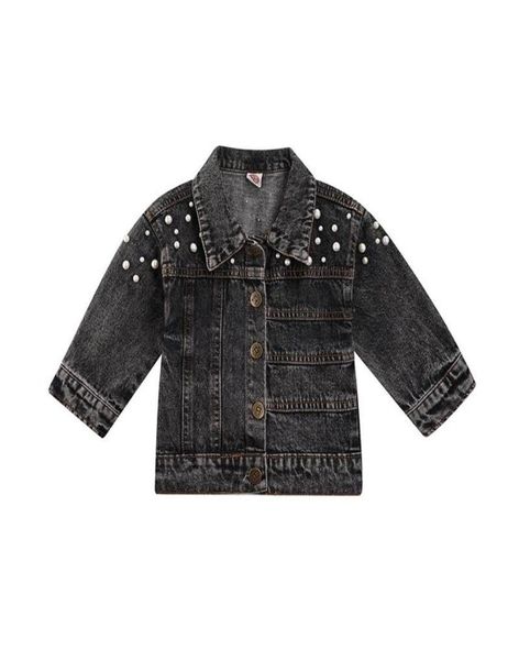 Jacken Kleinkind Kid Baby Girls Denim Mantel Langarm Pearl Revers Knöpfe Down Jean Jacket Strickzeit Herbst Frühling Außenbekleidung 14 ye4087919