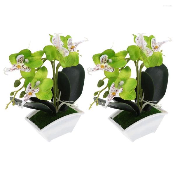 Dekorative Blumen 2 PCs Simulation Phalaenopsis Tabletop Dekor Kunstpflanze in Topf Gefälschte Blumen Bonsai Toted Seide Künstlich emuliert