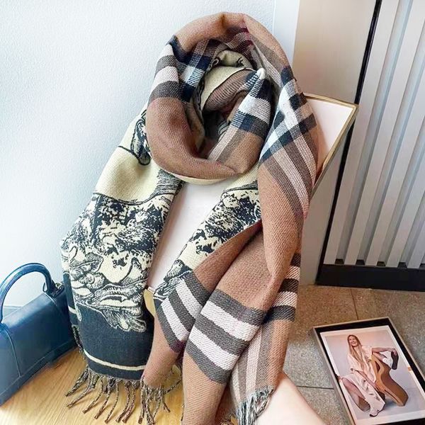 Tasarımcı Eşarp Klasik Ekose Kaşmir Kalınlaştırılmış Şal Western Moda Tassel Eşarp Lüks Şal Sciarpa Erkekler Kadın Kış Saf Sıcak Şal Scarf 190x70cm