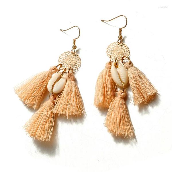 Brincos de bronzeamento colorido de cristal colorido para mulheres charme shell Earings jóias de jóias de casamento Declaração de noiva Fringe Brincos