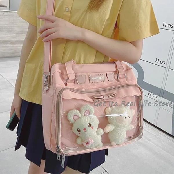 Taschen Pink Bear Ita Bag Bow für Puppen Frauen süße Umhängetasche klare Tasche japanische Kawaii transparente Handtasche für Teenager Mädchen H230