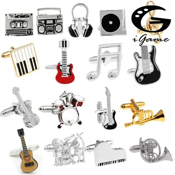 Abotoaduras de guitarra cor preta design de música venda material de cobre abotoaduras whoelsale varejo 231225