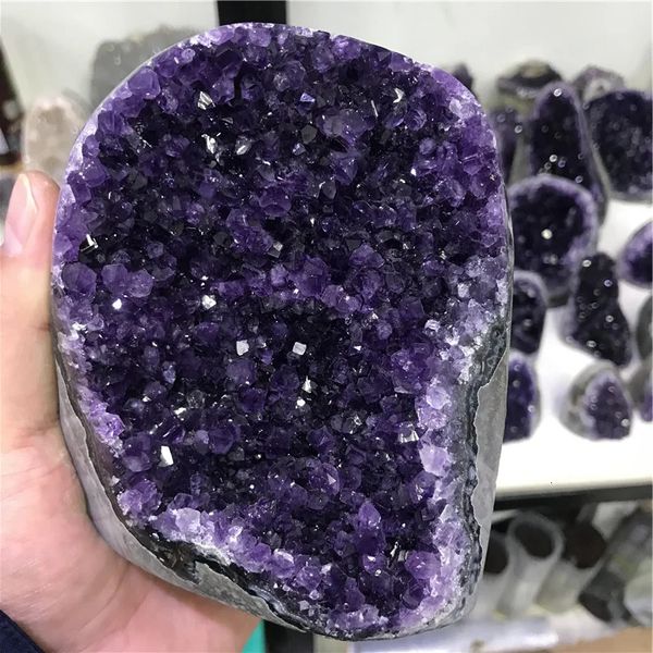 Pietra di ametista naturale Geode Cluster di cristallo Decorazione della casa Quarzo grezzo Minerali Reale Uruguay Ametista Chakra spirituale Reiki 231225