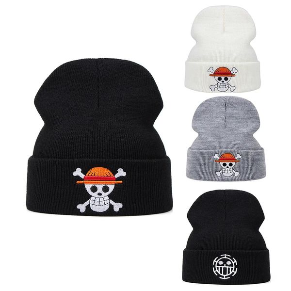 Anime One Piece Luffy Chapéus de malha Trafalgar Law Hat Portgas D Ace Cosplay Adulto Unissex Boné Fantasia de desenho animado Luffy Chapéu Acessórios Chapéu de malha de inverno