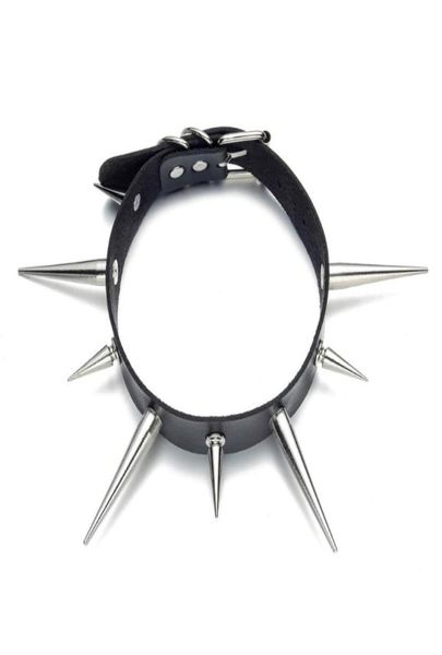 Chokers Big Spike Gargantilha Punk Colar de Couro Falso para Mulheres Homens Cool Chunky Rebites Studded Chocker Goth Estilo Colar Acessórios2116886