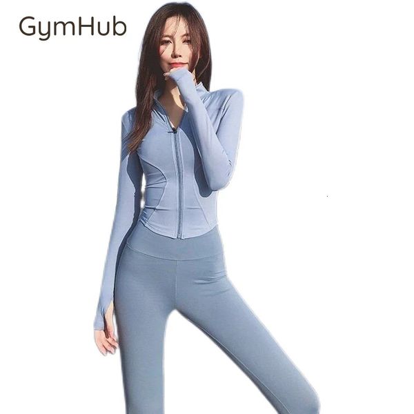 Gymhub top feminino jaqueta de yoga manga longa corrida esportes secagem rápida exercício roupas cardigan coreano profissional 231225