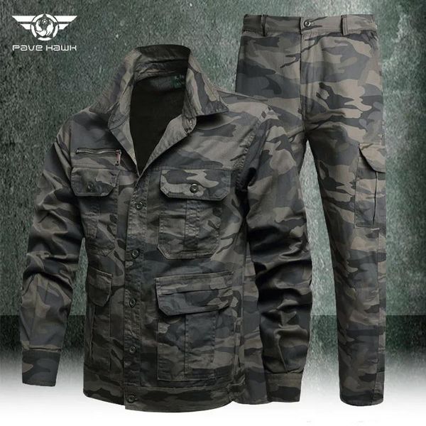 Jackets Summer Camouflage Suit de camisa fina de caça masculina e calças de carga Tactical Algodão Militar de algodão respirável Terno