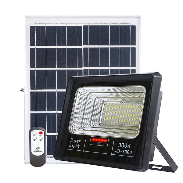 Holofote solar JD ABS 30W 50W 100W 200W 300W Refletor à prova d'água com controle remoto LED Iluminação externa