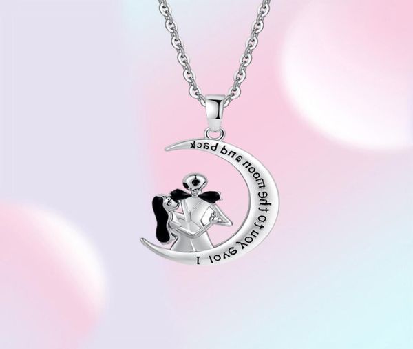 Anhänger Halsketten Harong Nightmare Before Christmas Schädel Für Frauen Mond Form Paar Halskette Mode Liebe Worte Schmuck Geschenk274v7949209