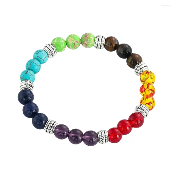 Strand Rainbow 7 Chakras Tigri Eye Kallaite Quartz Energy Pietra sciolta di perline sciolte Yoga Meditazione Guarigione Reiki Braggango del polso Gioielli