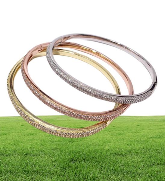 2021 Gelbgold-Armband, neuestes Armreifen-Design für Damen, Halbzirkon-Fassung, modisches Kupfer-Damen-Jubiläumsgeschenk, Top-Luxus-Armbänder, individueller Schmuck3967695