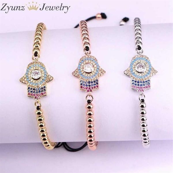 10pcs micro pavimenti cz hamsa fatima macrame bracciale bel regalo2438