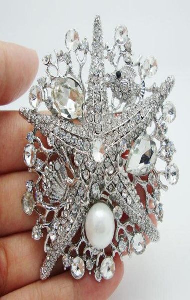 Spilla con stella marina in strass bianco cristallino stile moda intera romantica decorata marine5193126