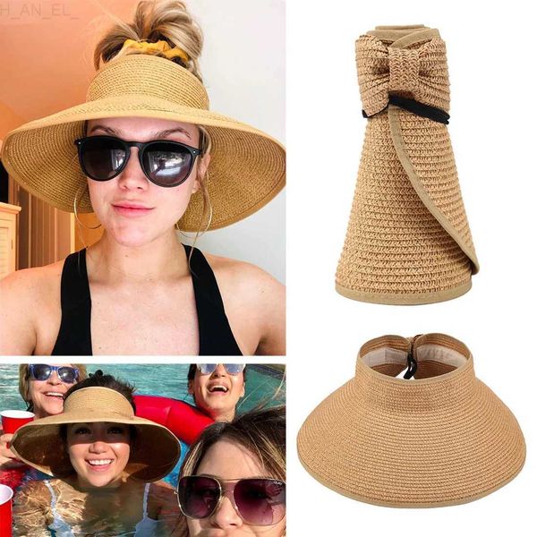 Visorle 2023 Nuove donne Rolling Sun Visor Wide Brim Atimone Summer Pickeble UV Protection Cap per il cofano da viaggio in spiaggia L231225