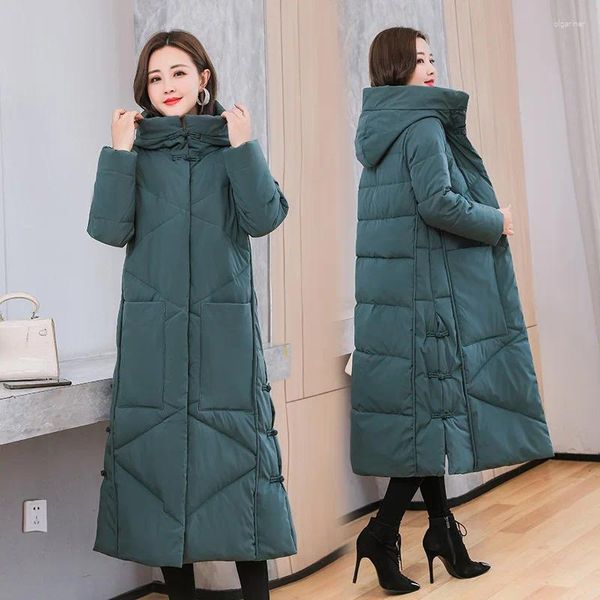 Trench da donna Down Parka 2023 inverno in inverno abiti imbottiti di cotone cingolato per il ginocchio lungo ginocchia