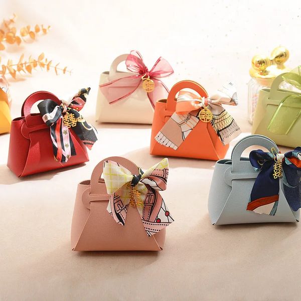 10 20 30 шт. кожаные подарочные пакеты для конфет для свадебных гостей мини-упаковочная сумка с лентой товары для вечеринок Kawaii 231225