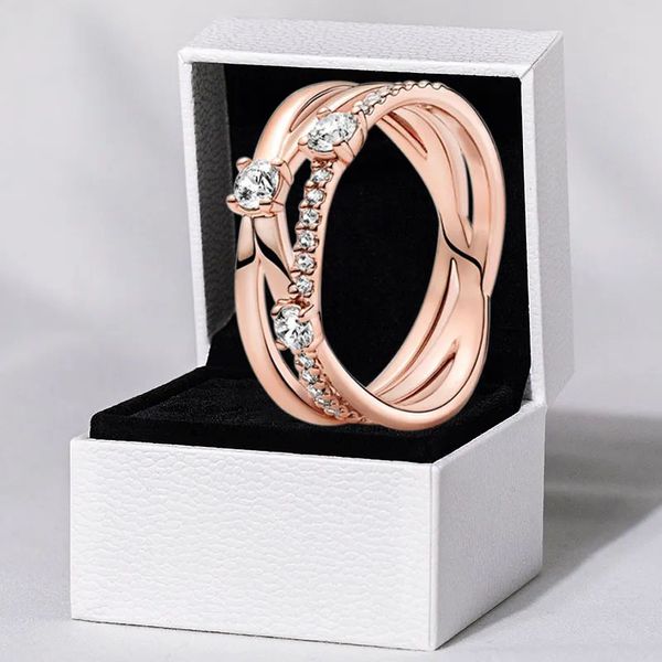 T GG Authentischer Triple-Band-Ring aus Sterlingsilber für Damen, Designer-Schmuck für Roségold-Liebesringe mit Original-Box-Set
