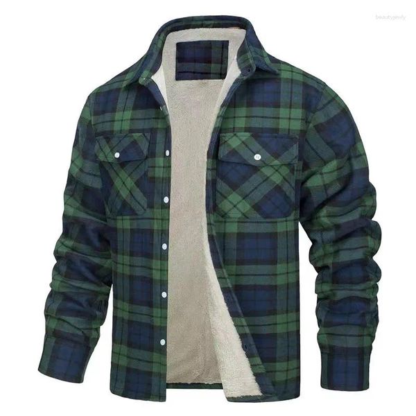 Jackets masculinos Autumn Winter Fleece forrado jaqueta quente de flanela grossa roupas xadrez de manga longa casual para cima de casacos S-5xl