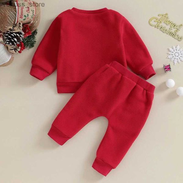 Giyim Setleri 0-3y Toddler Boys Noel kıyafetleri Santa Nakış Uzun Kollu Sweatshirts+Katı Uzun Pantolon Kıyafetler Seti