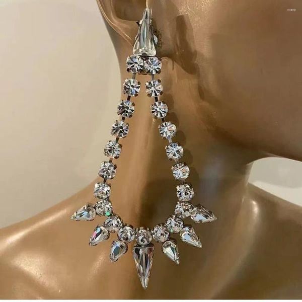 Brincos dangle Bohemia Bling Rhinestone Water Got Pinging Jóias de casamento de noiva para mulheres Luxo Crystal Long Gift