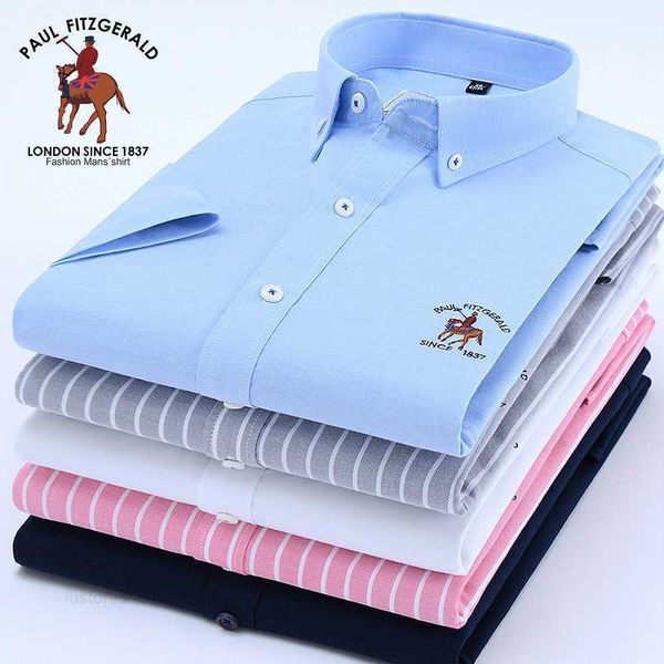 Camisa de manga curta de algodão puro para homens jovens lago azul negócios oxford roupas de trabalho sem ferro moda