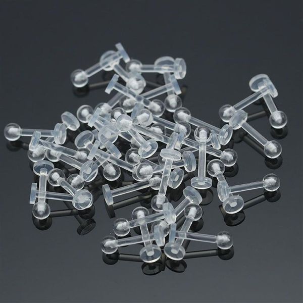 100 % Labret Lip Rings Clear Bio-пластиковое пирсинг губ 16G анти-аллергическое пирсинг ювелирных изделий 8 мм унисекс невидимый Whole311n