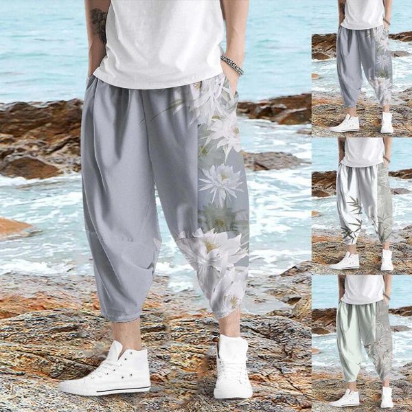 Erkek pantolon yaz kırpılmış ince rahat basit moda gevşek büyük boyutlu harem konforlu slip l çanta uyuyanlar