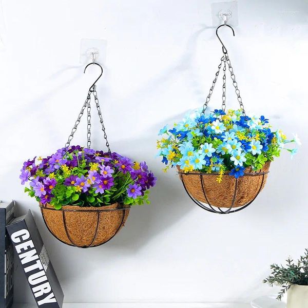 Flores decorativas Spring Blooms: Artificial realista em cestas penduradas para uma bela decoração de casa