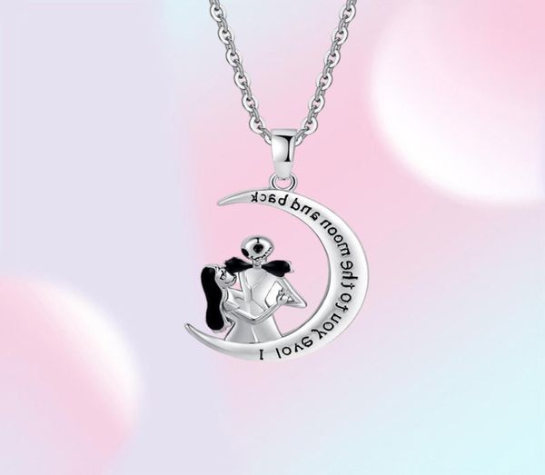 Anhänger Halsketten Harong Nightmare Before Christmas Schädel Für Frauen Mond Form Paar Halskette Mode Liebe Worte Schmuck Geschenk274v6922512