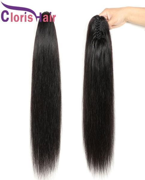 Extensões de rabo de cavalo reto sedosas 100 garra de cabelo humano em clipe em peças Tail de pônei natural virgem brasileira para mulheres negras8134362