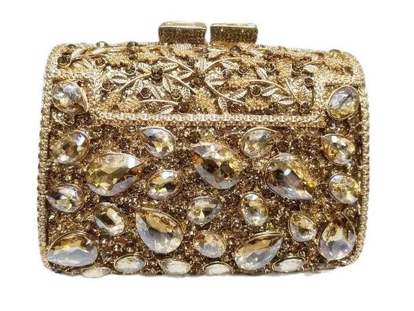 Taschen Chaliwini Gold Box Bag Diamant Frauen Clutch Bag Crystal Party Handtasche Ladies Banketttasche Mode Pochette Prom Abend Tasche