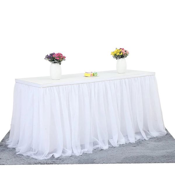 Gonna da tavolo in tulle bianco da 6 piedi Tavoli rotondi rettangolari Tutu con volant in stoffa per matrimoni, addio al nubilato, forniture di compleanno 231225