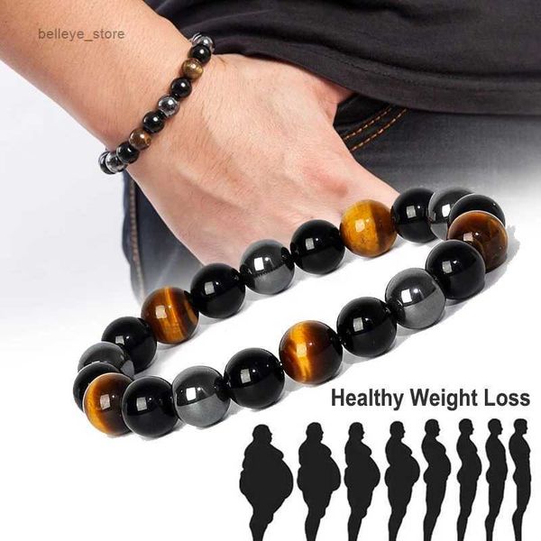 Anhänger-Halsketten, neue Tigerauge-Steinperlen-Paar-Armbänder für Frauen, magnetische Hämatit-Armbänder, Männer, Gesundheitswesen, Magnet, hilft beim Abnehmen, Schmuck, L231225