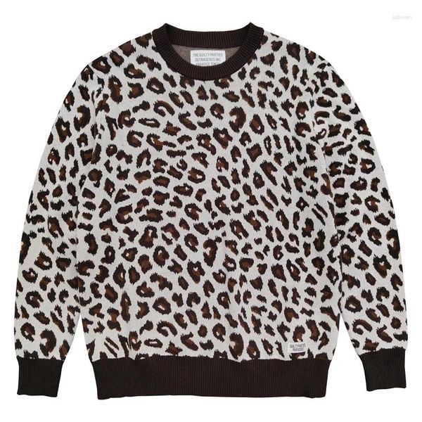 Maglioni maschili autunno inverno wacko maria maglieria di alta qualità 1: 1 tessuto pesante stampa completa stampa il leopard maschile pullover femminile con etichette