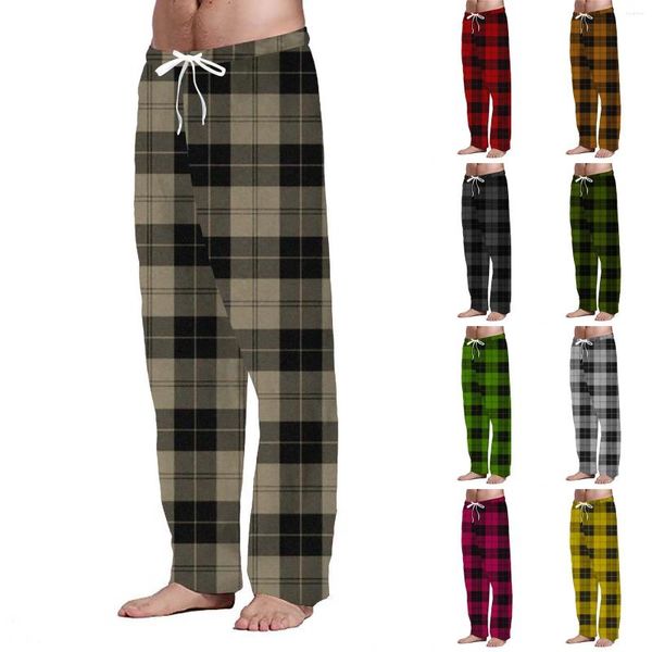 Calça masculina moda moda casual xadrez esportivo solto pijama banda de dedos de toe house fuzzy House Training Men