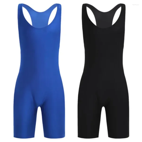 Laufsets Feste Farbe Herren ärmelloses Wrestling Singuletts Anzug Boxenleistung Gewicht Heben Outfit Bodysuit Fitness Fitness Ein-Stück