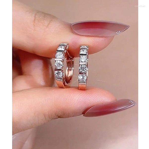 Brincos de garanhão 925 Huggie de orelha de diamante de prata esterlina 18K Rose Bated Gold Pedaz de zircão de zircão CZ