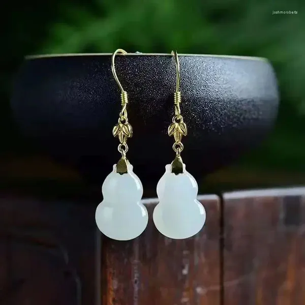 Orecchini penzolanti Natural Hetian White Jade Stud Stud Fashion Earring Oregant da donna in stile cinese antico Elegante