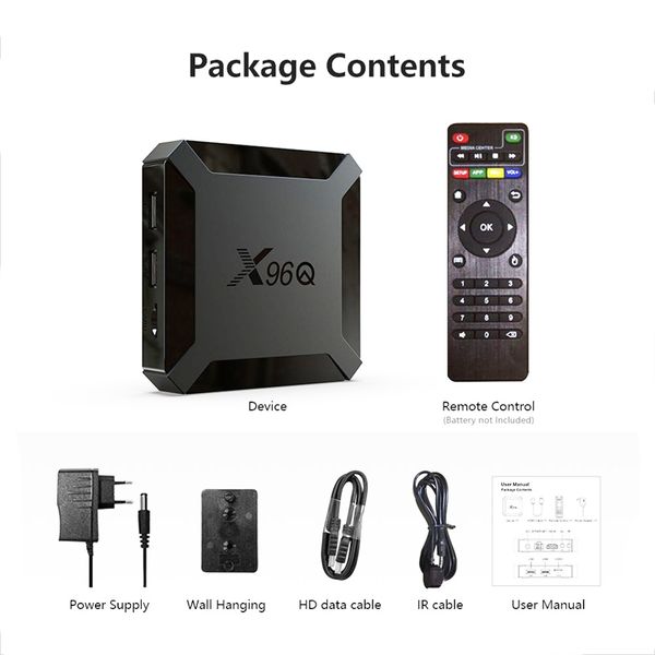 Autentic X96Q TV Box Android 10.0 H313 1GB 8GB 2GB 16GB SMART TV CAT CORE CORE 2.4G WIFI 4K Set Top Box Top Box