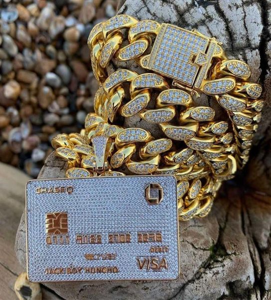 Collana con ciondolo con carta di credito completamente ghiacciata Collana da uomo in oro argento colore gioielli hip-hop con catena da tennis fascino gioielli CZ regali X07074004903
