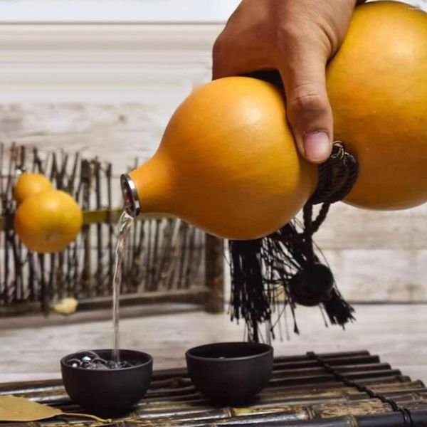 Flass de quadril Garrafa de água de cabaça seca natural com tampa Decoração de mesa de calabash de tampa de abóbora chinesa para bebidas ornamentos