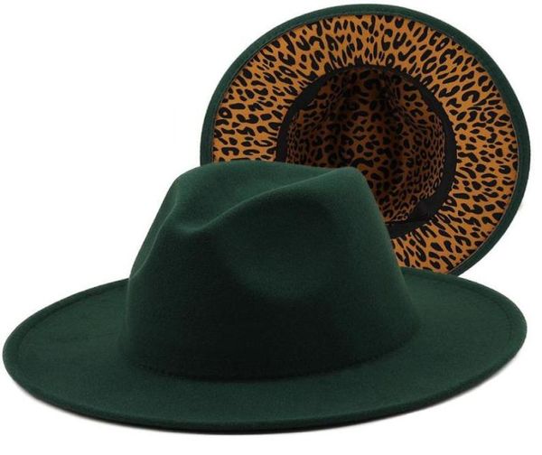 Chapéus de borda larga simples leopardo fedora senhoras lã feltro chapéu mulheres homens festa trilby jazz retalhos panamá cap5456748