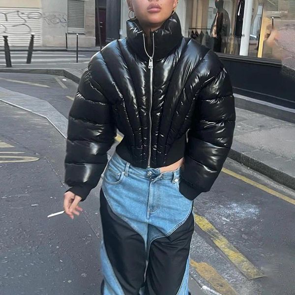 Kadın Trençkotları Gtpdpllt Kış Ceketleri Kadınlar İçin 2023 Moda Sokak Giyseni Zip Kırpılmış Küfür Ceket Kahverengi Siyah Kabarcık Pamuk