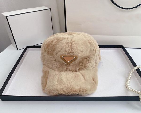 Inverno fuzzy designer boné de beisebol luxo moda beanie bonnet mulheres homens ajustável chapéus clássico triângulo bola bonés alta 6597066